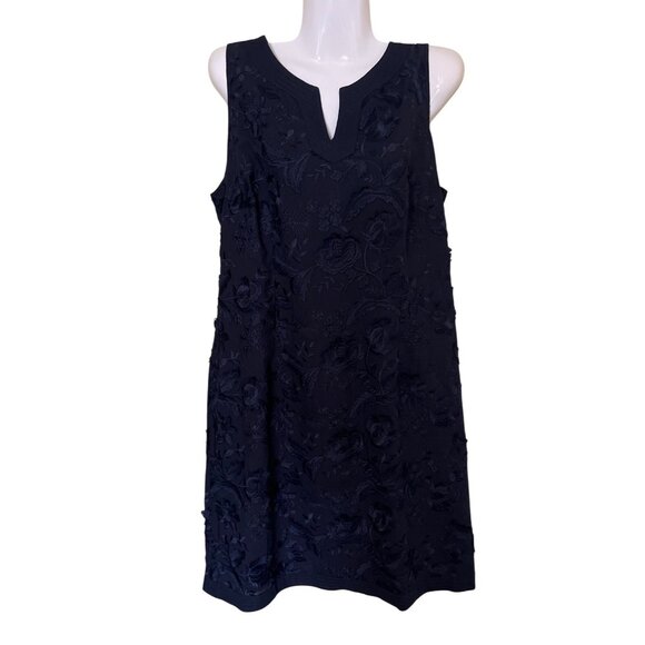 Talbots Petites Dress 12P Navy Floral Textured Sleeveless Shift  12p - Picture 1 of 11